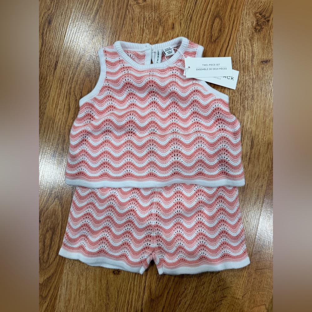 Janie and Jack Pink crochet Kids Matching Set Sz 6-12m